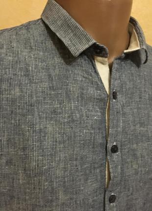 Рубашка с длинным рукавом в полоску (лен+хлопок)