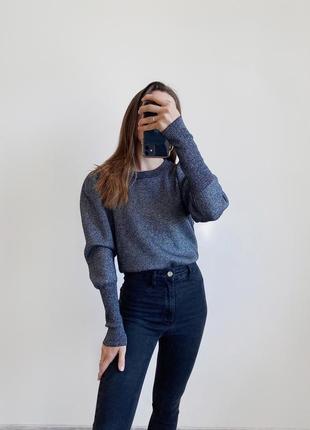 Темно-серый сияющий свитер с люрексом new look