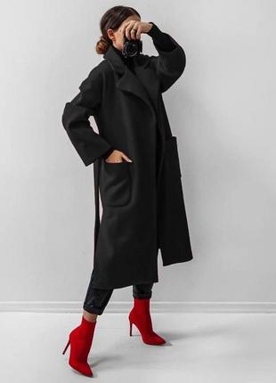 4 🎨! реал 🔥 Невероятное кашемировое демисезонное десне пальто осень женское кашемировое кашемир кашемир черное черное черное мины меди с поясом4 фото