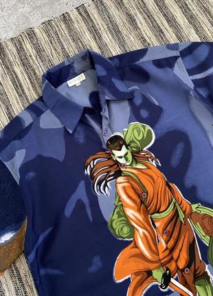 Vintage anime japanese y2k hawaiian shirt винтаж мужская гавайка аниме синяя в японском стиле сорочка авангард с коротким рукавом тенниска размер xl3 фото