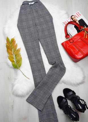Штаны брюки стильные в гусиную лапку в клетку трикотажные клеш