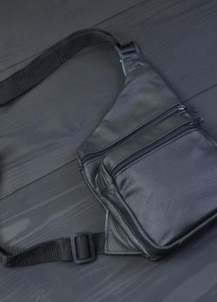 Чоловіча сумка з натуральної шкіри, тактична сумка-месенджер чорна, тактична сумка на груди