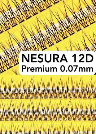 Пучкові накладні вії ластівчин хвіст nesura premium 12d у вигині с та d 0,07 мм