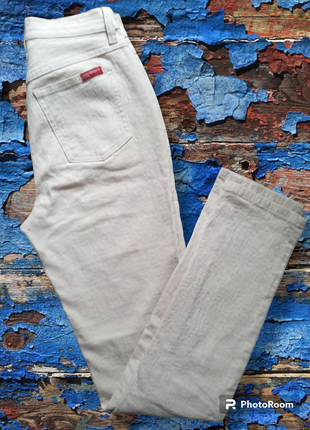 Жіночі штани брюки джинси коттон італія висока посадка фактурна тканина молочного кольору ідеальний стан