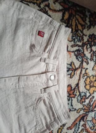 Жіночі штани брюки джинси коттон італія висока посадка фактурна тканина молочного кольору ідеальний стан3 фото