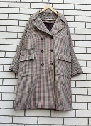 Шерстяное пальто в клетку, платье, большой размер, шерсть-хлопок-полиэстер h&amp;m