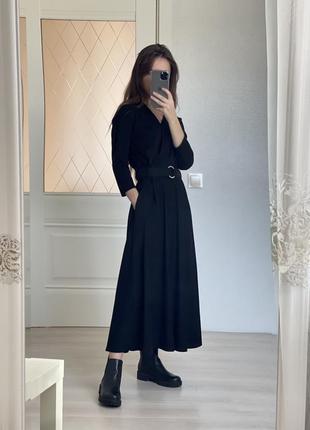 Черное бархатное миди платье с поясом размера s от reserved