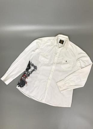 Стильная белая рубашка fishbone с принтом, базовая, классическая, принт, фишбон, кэжуал, аутдор, овершот
