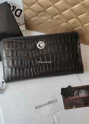 Мужской кожаный кошелек портмоне stefano ricci на 1 змейку с ручкой черный, клатч, брендовые кошельки кожа
