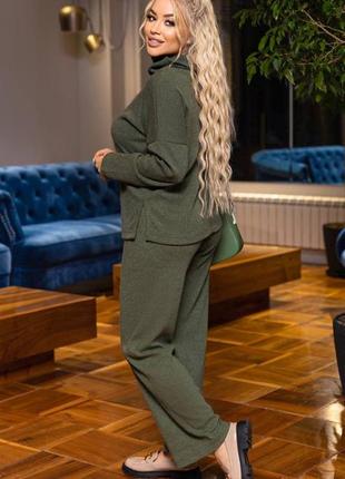 Женский костюм брючный осенний теплый батал черный синий хаки зеленый базовый8 фото
