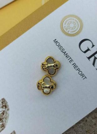 Сережки van cleef 925  ван кліф конюшина перламутр в золоті англійський замочок топ1 фото