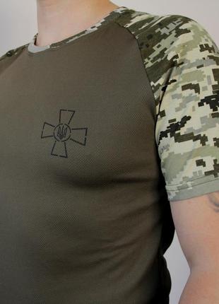 Армійська футболка з гербом зсу (3хl), футболка "збройні сили україни" піксель, чоловіча футболка олива5 фото