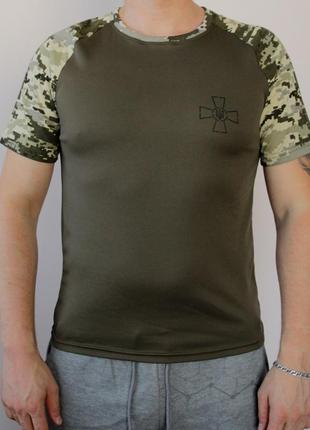 Армійська футболка з гербом зсу (3хl), футболка "збройні сили україни" піксель, чоловіча футболка олива4 фото
