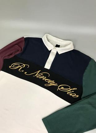 Стильная кофта поло river island, цветная, с принтом, длинный рукав, с надписью, райвер айленд, белая, бордовая, зеленая, свитшот, лонгслив, толстовка