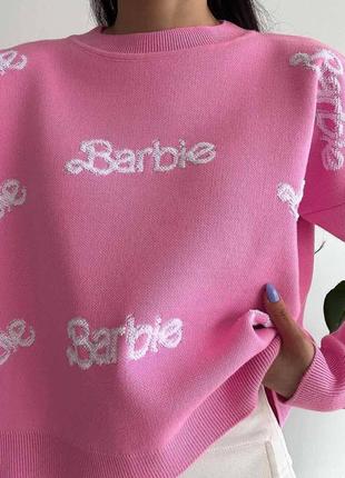 Свитер барби barbie со спущенным плечом свободный оверсайз свитер розовый белый серый свитшот машинная вязка теплая кофта5 фото