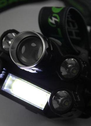 Ліхтарик налобний ліхтар bailong bl-t64-t6+4xpe+cob із зарядним пристроєм та акумуляторами (006853)5 фото