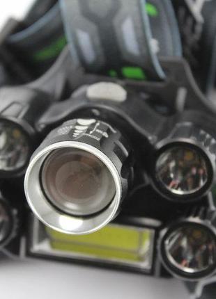 Ліхтарик налобний ліхтар bailong bl-t64-t6+4xpe+cob із зарядним пристроєм та акумуляторами (006853)4 фото