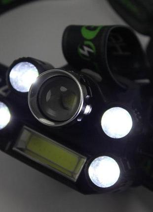 Ліхтарик налобний ліхтар bailong bl-t64-t6+4xpe+cob із зарядним пристроєм та акумуляторами (006853)6 фото