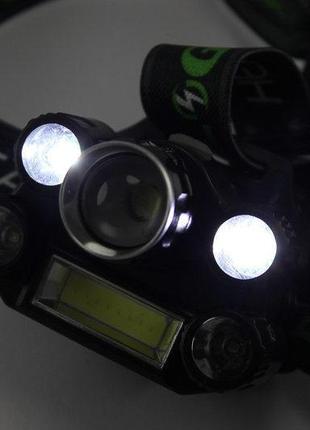 Ліхтарик налобний ліхтар bailong bl-t64-t6+4xpe+cob із зарядним пристроєм та акумуляторами (006853)8 фото