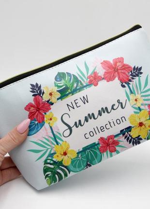 Косметичка средняя голубая summer, удобная сумка-косметичка дорожная на молнии топ