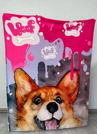 Плед корги качественное покрывало с 3d рисунком размер 160х200