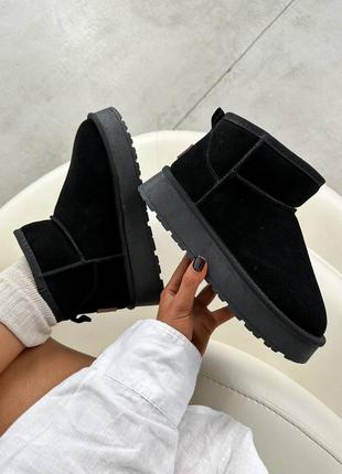 Уггі натуральна замша чорні висока підошва угі угги уги черные натуральная замша...