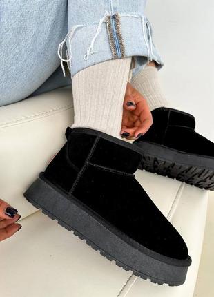 Уггі натуральна замша чорні висока підошва угі угги уги черные натуральная замша...