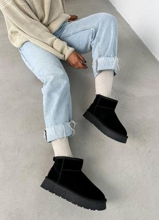 Уггі натуральна замша чорні висока підошва угі угги уги черные натуральная замша...