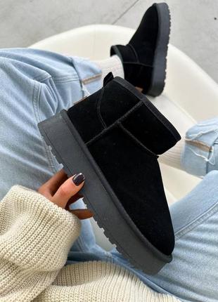Уггі натуральна замша чорні висока підошва угі угги уги черные натуральная замша...