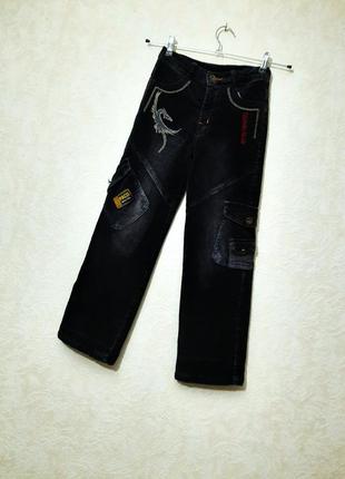 Штани джинси вельвет теплі чорно-сірі демі/зима подвійні-на теплій підкладці на хлопчика 8-9-10років2 фото