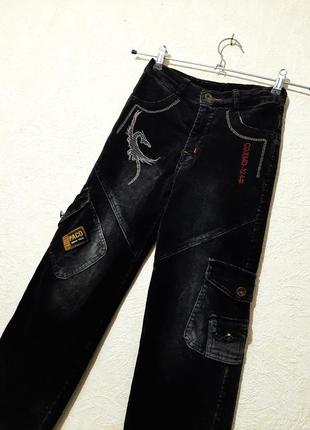 Штани джинси вельвет теплі чорно-сірі демі/зима подвійні-на теплій підкладці на хлопчика 8-9-10років3 фото