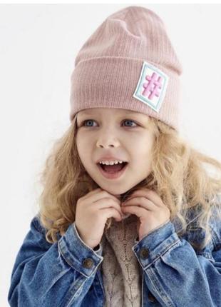 Детская шапка на микро флисе. утепленная шапочка для девочки, шапка флисовая, зимняя шапочка хештег, стильная шапка детская1 фото