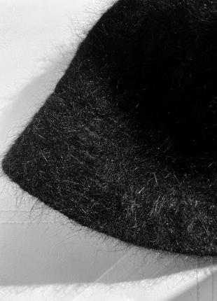 Черная меховая панама в стиле kangol 🦘 пушистая шляпка из меха5 фото