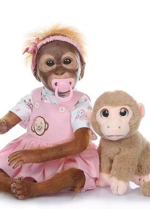 Силіконова колекційна лялька реборн мавпа дівчинка бінго (вінілова лялька мавпа) висота 52 см