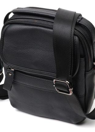 Практичная мужская сумка на плечо из натуральной кожи vintage 22147 черная