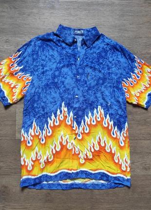 Гаваская рубашка pidoza синяя мужская сорочка тениска с огнем пляжная футболка y2k oldmoney