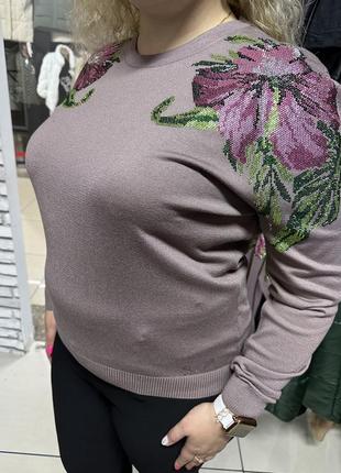 Женский свитер кофточка туречки с цветами4 фото