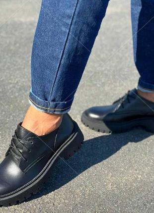 Туфли кожаные, стильные на удобной подошве черные много цветов размер 36-413 фото