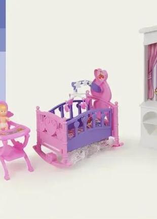 Детская комната с малышом для кукол барби мебель кукольная кроватка стульчик для кормления комод качалка glori3 фото