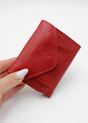 Кожаный кошелёк однотонный, портмоне из натуральной кожи унисекс, красное портмоне из кожи топ1 фото