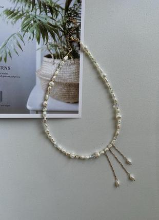 Чокер з натуральних перлів та ланцюжками3 фото