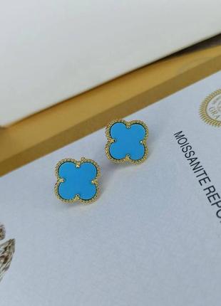 Сережки van cleef 925  ван кліф конюшина бірюза в золоті англійський замочок топ2 фото