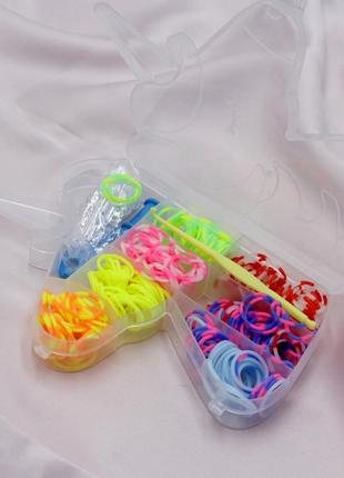 Резинки для плетения 7 цветов, детский набор резинок для плетения браслетов в кейсе в форме единорога топ
