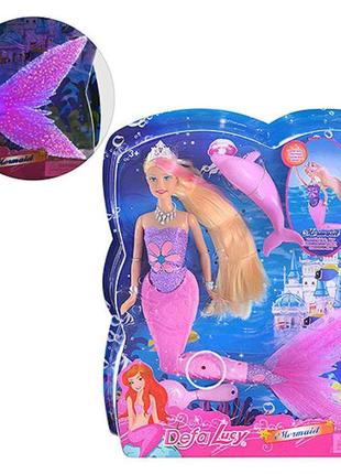 Кукла русалочка, шарнирная, светится хвост, дельфин, расческа defa 8243