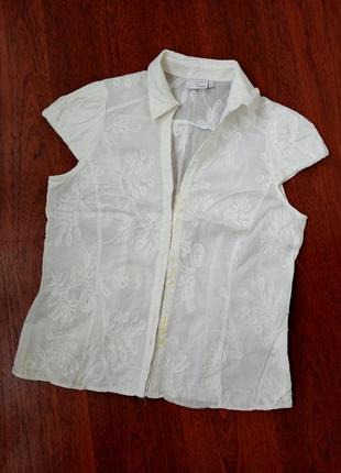 38-40р. белая блузка-рубашка с вышивкой, хлопок next