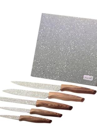 Набір ножів kamille 6 предметів із неіржавкої сталі на підставці з мармуровим покриттям km-50463 фото