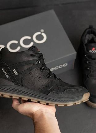 Зимние кожаные ботинки ecco black