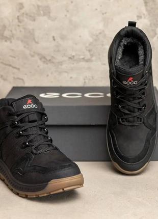 Зимние кожаные ботинки ecco black3 фото