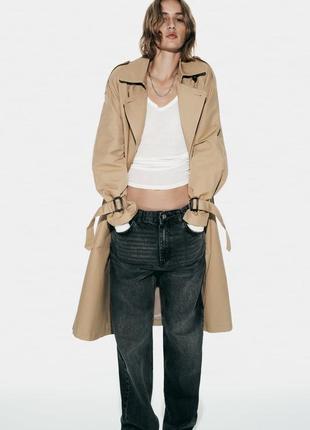 Тренч женский бежевый двубортный zara new3 фото