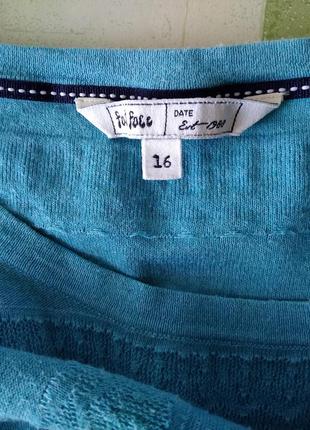 Р 16 / 50-52 красивая голубая кофта свитер джемпер с рукавом 3/4 хлопок трикотаж fat face6 фото